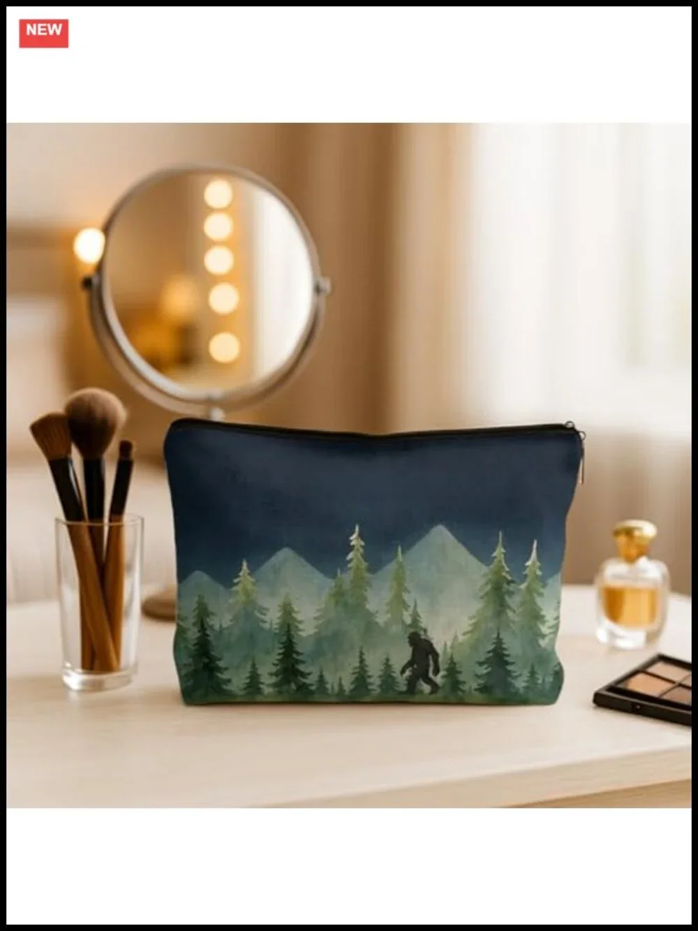 Sasquatch Bigfoot Makeup Bag, Toiletry Cosmetic Pouch, Waterproof Linen Zipper